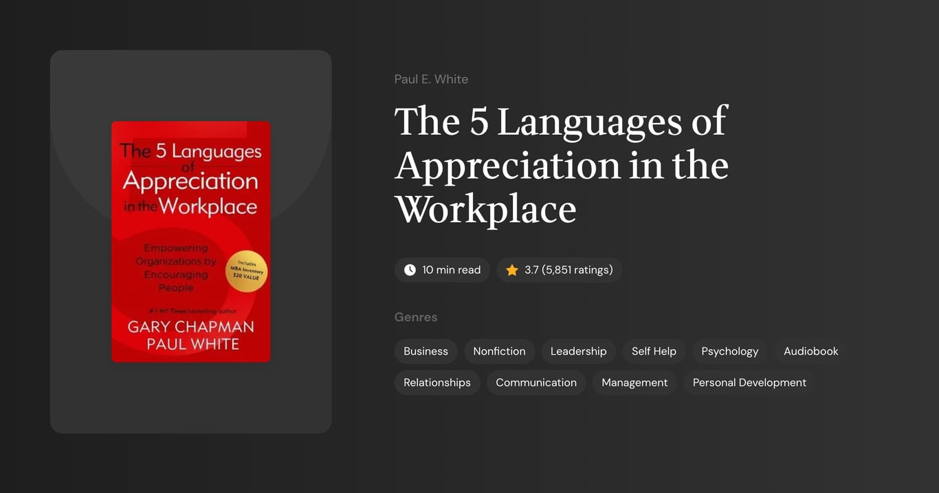 The 5 Languages of Appreciation in the Workplace Book Summary