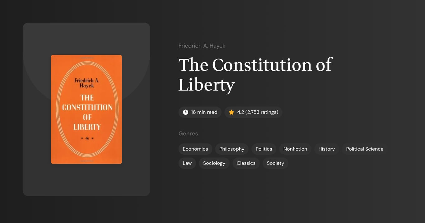 The Constitution of Liberty Book Summary